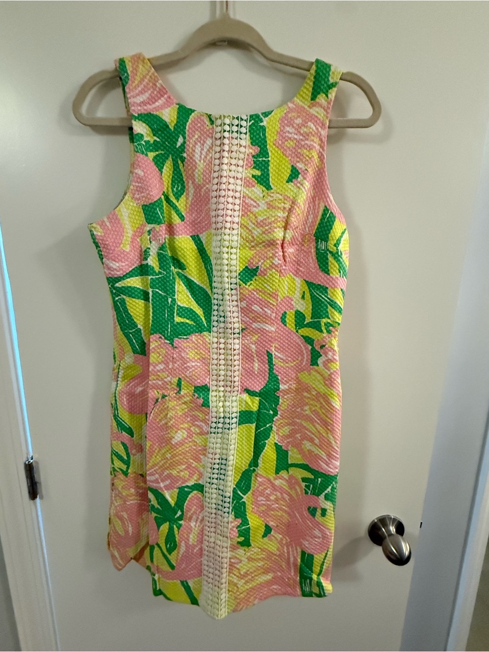 Lilly Pulitzer Pink Floral Sleeveless Shift Dress with Green & Yellow Accents